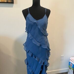 A New Day Blue Asymmetrical Ruffled Sundress